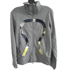 Lululemon In Stride Zip-Up Heathered Light Gray Citron Watercolor Jacket- Size 8